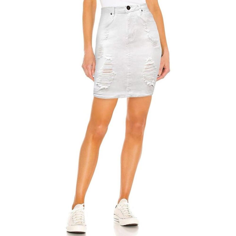 Women's Stretch Pencil Skirt with Pockets - Destructed Denim A-Line 10